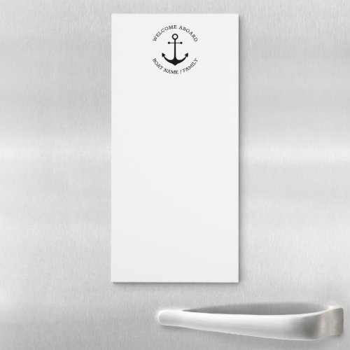 Custom Welcome Aboard nautical black anchor white Magnetic Notepad