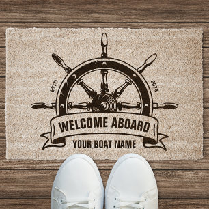 Custom Welcome Aboard Nautical Ship Wheel Fiber Doormat
