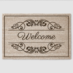 Custom Welcome Antique Floral Scroll On Coir Fiber Doormat