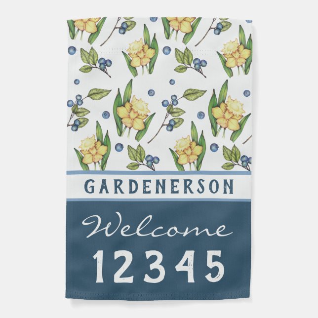 Custom Welcome Blueberry Daffodil  Garden Flag (Front)