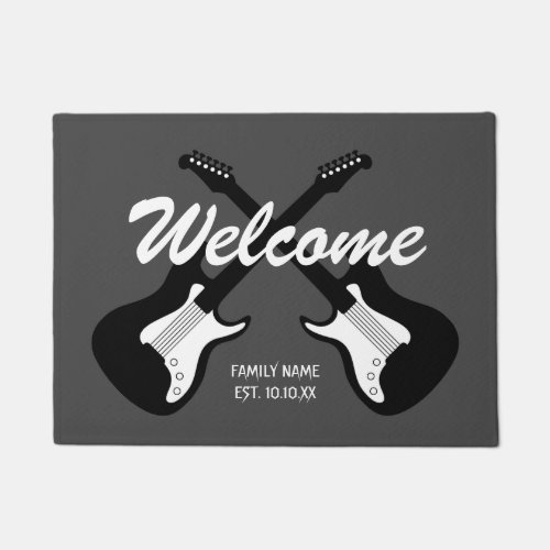 Custom welcome door mat with cross guitars logo