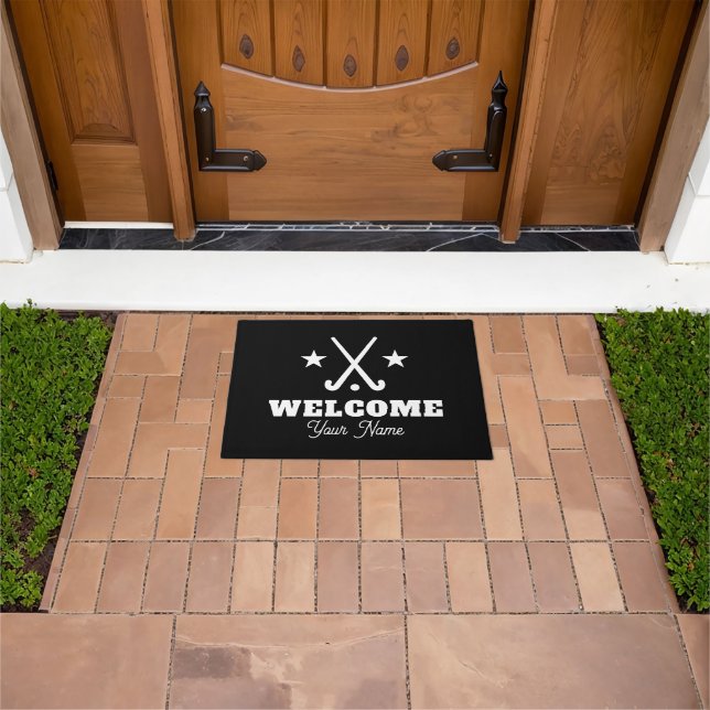 Custom welcome door mat with field hockey sticks (Outdoor)