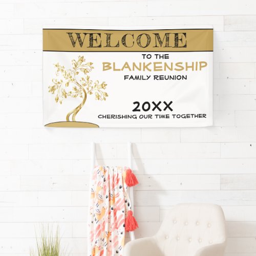 Custom Welcome Family Reunion Name Gold Tree  Banner