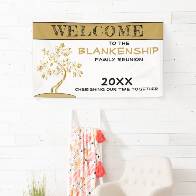Custom Welcome Family Reunion Name Gold Tree  Banner (Insitu)