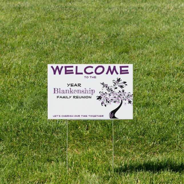 Custom Welcome Family Reunion Tree Double Sided Sign (Insitu)