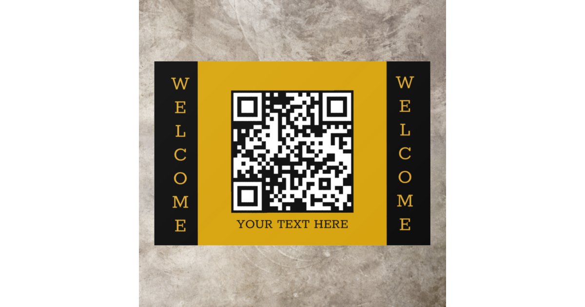 Custom WELCOME floor sign with QR Code, Gold Black Decals | Zazzle