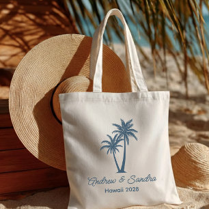 Custom welcome handbag for wedding with palm trees