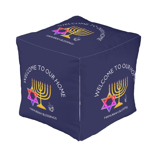 Custom Welcome Hanukkah Outdoor Pouf (Angled Front)