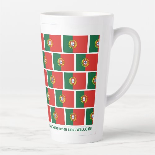 Custom WELCOME Hospitality Portuguese Flag  Latte Mug