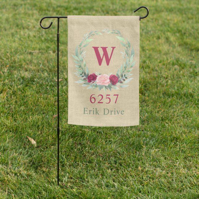 Custom Welcome Initial Boho Watercolor Flower Garden Flag (In SItu)