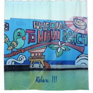 Custom Welcome Miami Beach Florida Graffiti Mural Shower Curtain