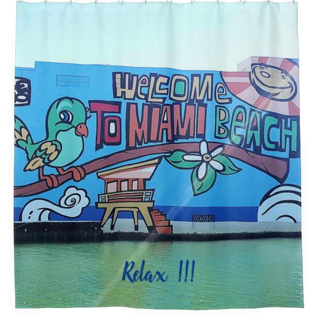 Custom Welcome Miami Beach Florida Graffiti Mural  Shower Curtain (Front)