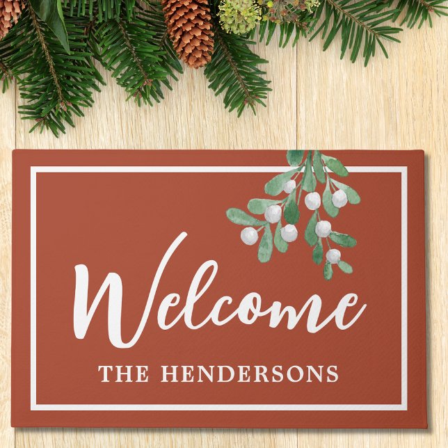 Custom Welcome Mistletoe Rust Holiday Christmas Do Doormat (Creator Uploaded)