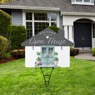 Custom Welcome Open House Wood Watercolor Front Sign