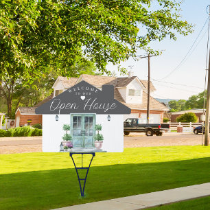 Custom Welcome Open House Wood Watercolor Front Sign
