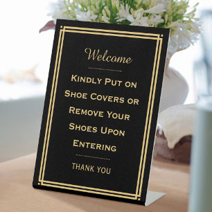 Custom Welcome Please Remove Your Shoes Black Pedestal Sign