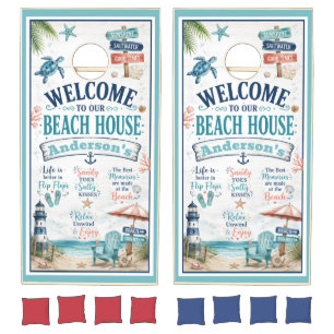 Custom Welcome to Our Beach House Family Name Cornhole Set