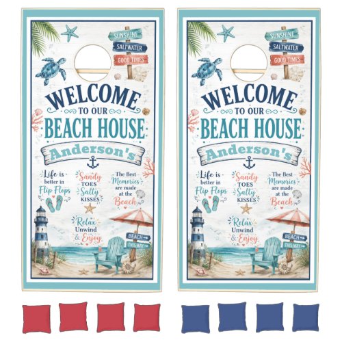 Custom Welcome to Our Beach House Family Name Cornhole Set