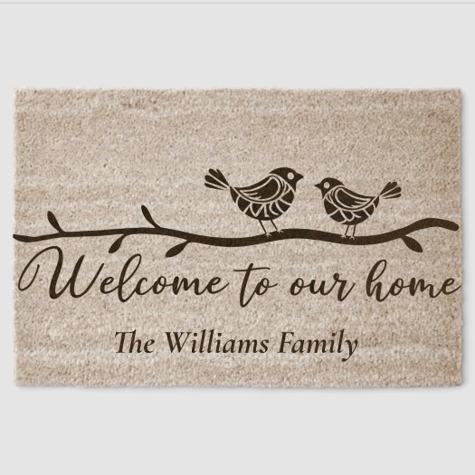 Custom WELCOME to Our Home Birds Tree Branch Coir