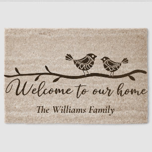 Custom WELCOME to Our Home Birds Tree Branch Coir Fiber Doormat
