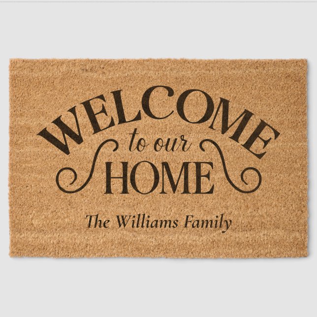 Custom WELCOME to Our Home Family Name Coir  Fiber Doormat (Front)