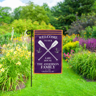 Custom Welcome to Our Lake House Monogram Navy Garden Flag