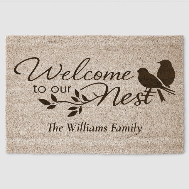 Custom WELCOME to Our Nest Birds Tree Branch Coir Fiber Doormat (Front)