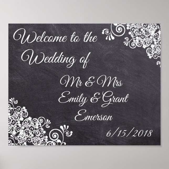 Custom Welcome to the Wedding of Chalkboard Look Poster (Front)