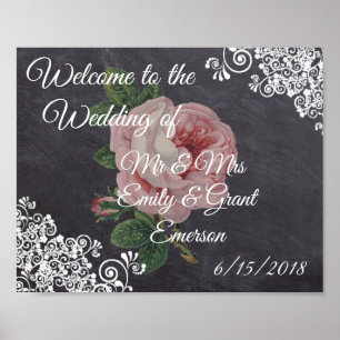 Custom Welcome to the Wedding of Chalkboard  Rose Poster