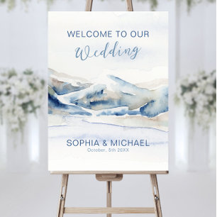 Custom Welcome Wedding Signs Watercolor Mountains