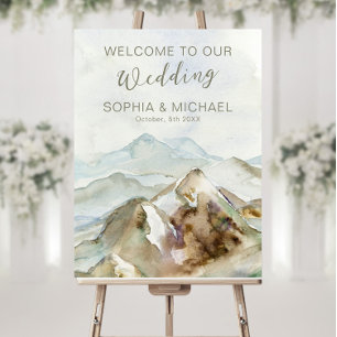 Custom Welcome Wedding Signs Watercolor Mountains