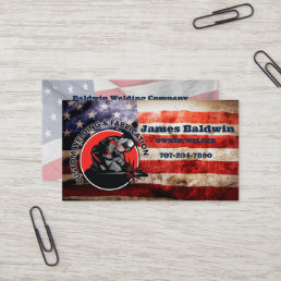 Custom Welder &amp; Fabrication American Flag Business Card