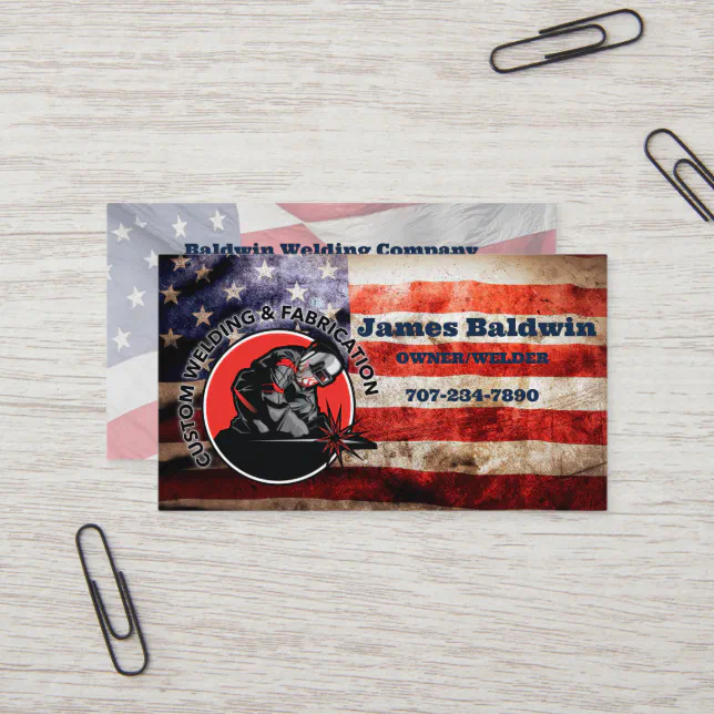 Custom Welder & Fabrication American Flag Business Card | Zazzle