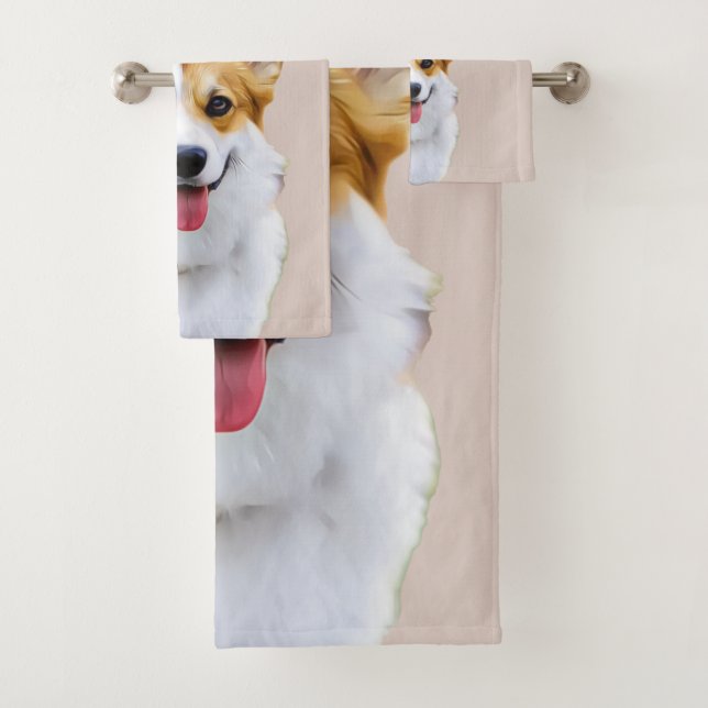 Custom Welsh Corgi Dog Personalized Drawing Bath Towel Set (Insitu)