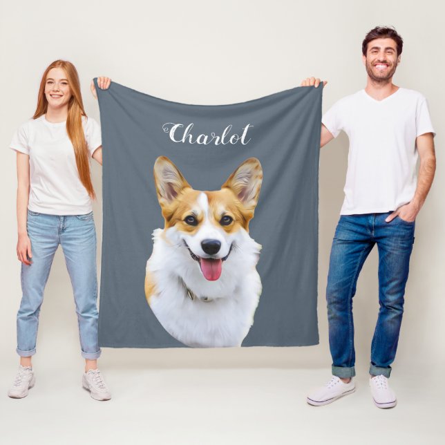 Custom Welsh Corgi Dog Personalized Drawing Fleece Blanket (In Situ)