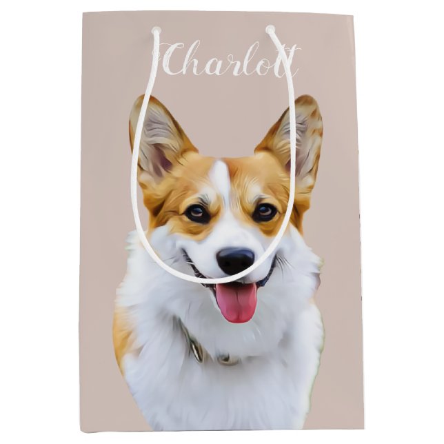Custom Welsh Corgi Dog Personalized Drawing Medium Gift Bag (Front)