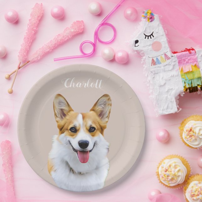 Custom Welsh Corgi Dog Personalized Drawing Paper Plates (Party)