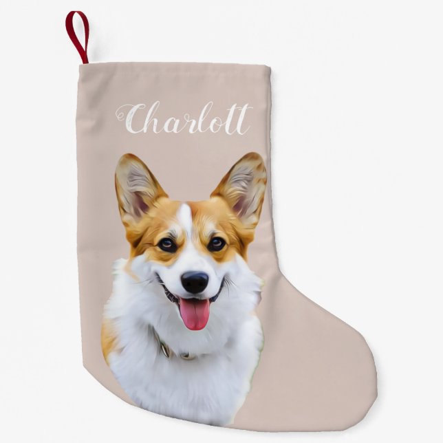 Custom Welsh Corgi Dog Personalized Drawing Small Christmas Stocking (Front)