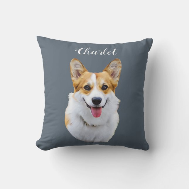 Custom Welsh Corgi Dog Personalized Drawing Throw Pillow (Front)