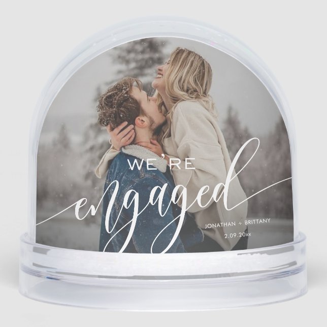 Custom We're Engaged! Keepsake Photo  Snow Globe (Front)