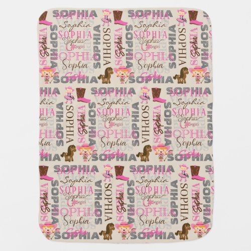 Custom Western Cowgirl Horse Lover Collage Name Baby Blanket