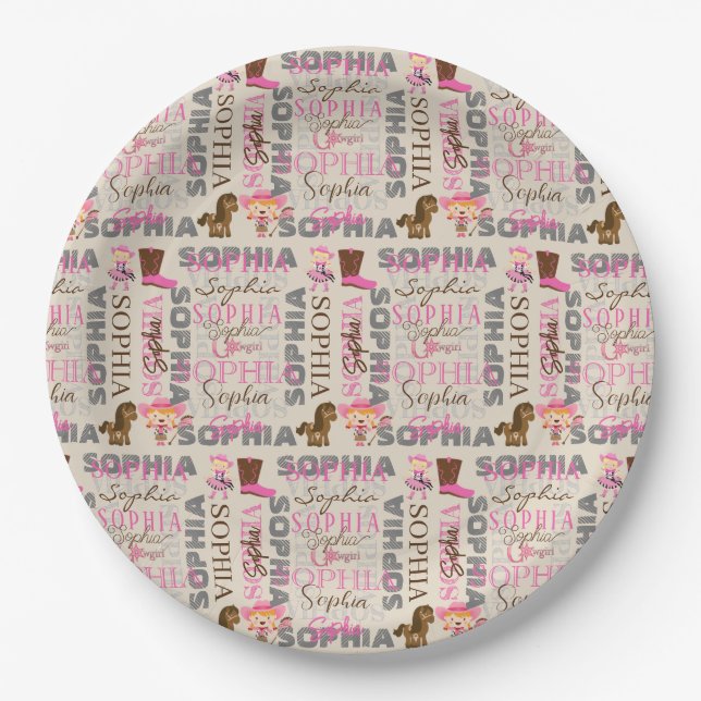 Custom Western Cowgirl Horse Lover Collage Name Paper Plates (Front)