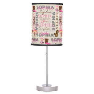 Custom Western Cowgirl Horse Lover Collage Name Table Lamp