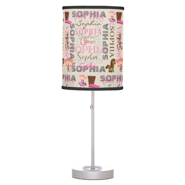 Custom Western Cowgirl Horse Lover Collage Name Table Lamp (Front)
