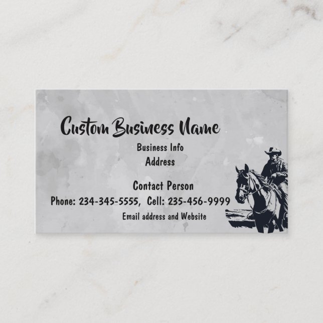 Custom Western Horse Man Riding  Business Card (Front)