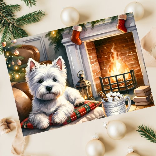 Custom Westie By The Fire Holiday Card