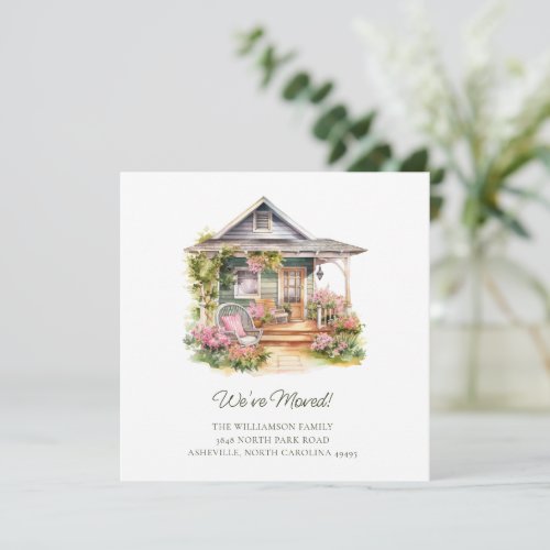 Custom Weve Moved Country Cottage Illustration Announcement