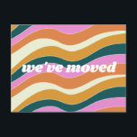 Custom We've Moved New Home Retro Vibrant Postcard<br><div class="desc">Announce your new home in style with this retro-inspired "We've Moved" postcard featuring bold wavy patterns in warm earthy tones. Perfect for sharing your updated address with friends and family,  this customizable moving announcement adds a fun and nostalgic touch to your move.</div>