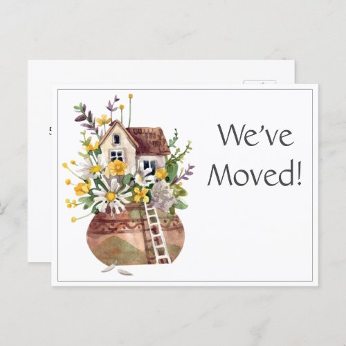 Custom Weve Moved Watercolor Plants Postcard