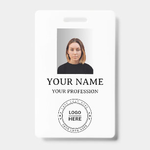 Custom whaite Employee Badge with Photo, Logo, QR